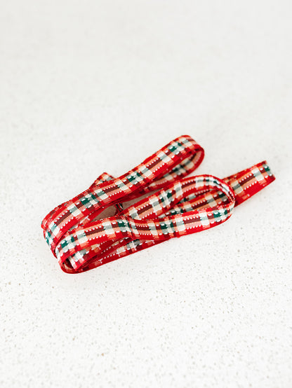 Red Ivory and Hunter Green Plaid Ribbon - 3/8"x10yds.