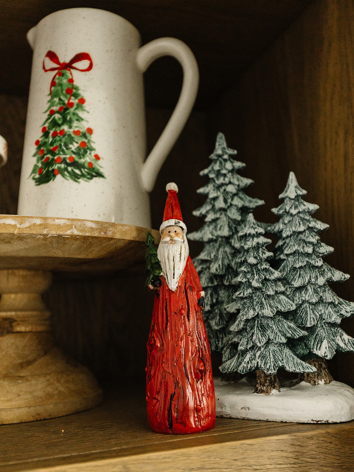 Wood Carved Red Santa - 3 Styles