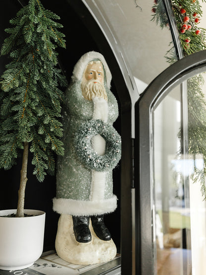 Santa Holding a Wreath - Cream & Green