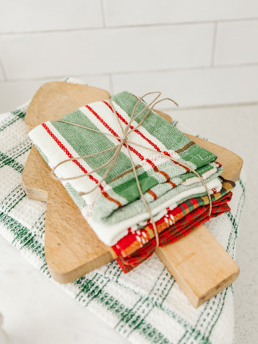 Woven Dish Cloths and Tree Shaped Board - Set of 4