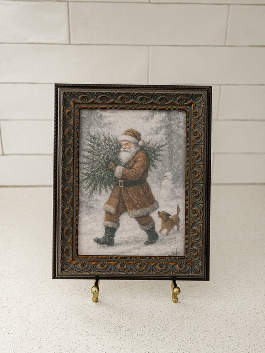 Santa with Tree Framed Art - 2 Sizes