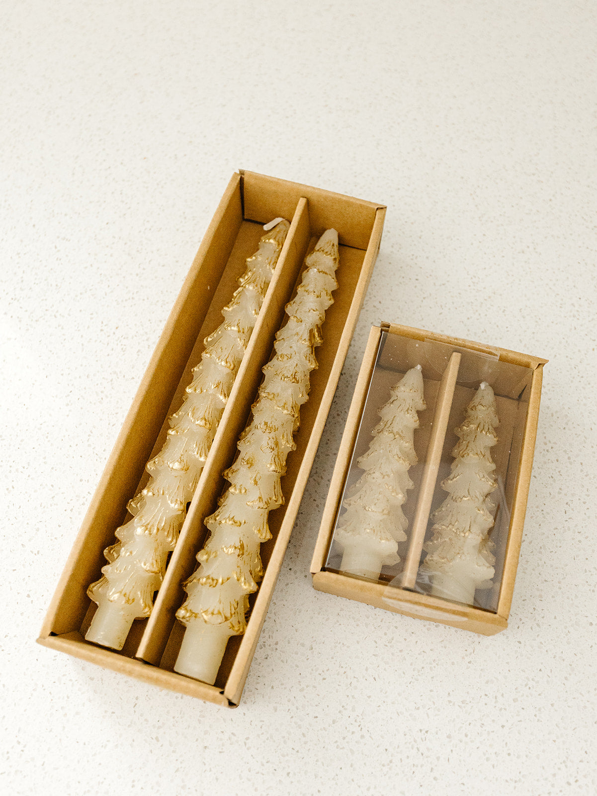 Tree Shaped Gold Tipped Ivory Candles - Set of 2 - 2 Sizes