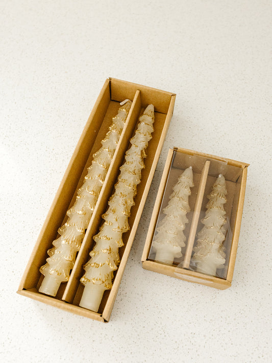 Tree Shaped Gold Tipped Ivory Candles - Set of 2 - 2 Sizes
