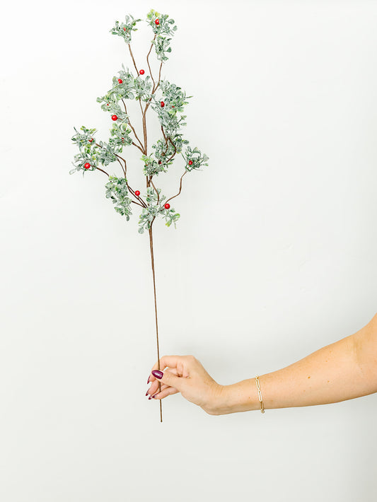 Glittered Mistletoe Stem with Red Berries - 30"