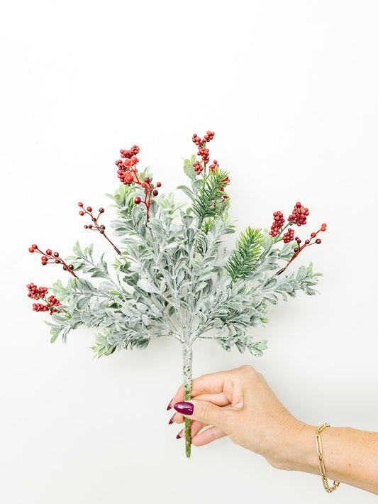 Boxwood Pine & Red Berries Bush - 14"