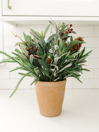 Pinecone/Berry/Eucalyptus/Pine in Terra Cotta Pot - 12"