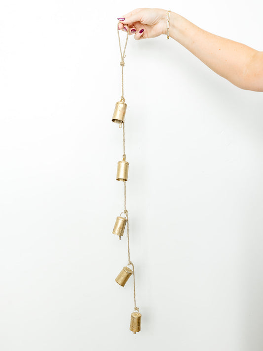 Antique Brass Bells on Jute - 28"