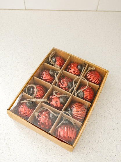 Box of 12 - 3" Mercury Ornaments - Red & gold
