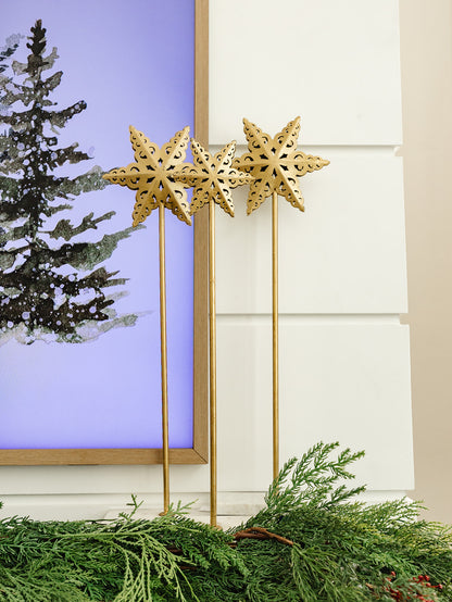 Gold Metal Stars on Marble Base - Set of 3