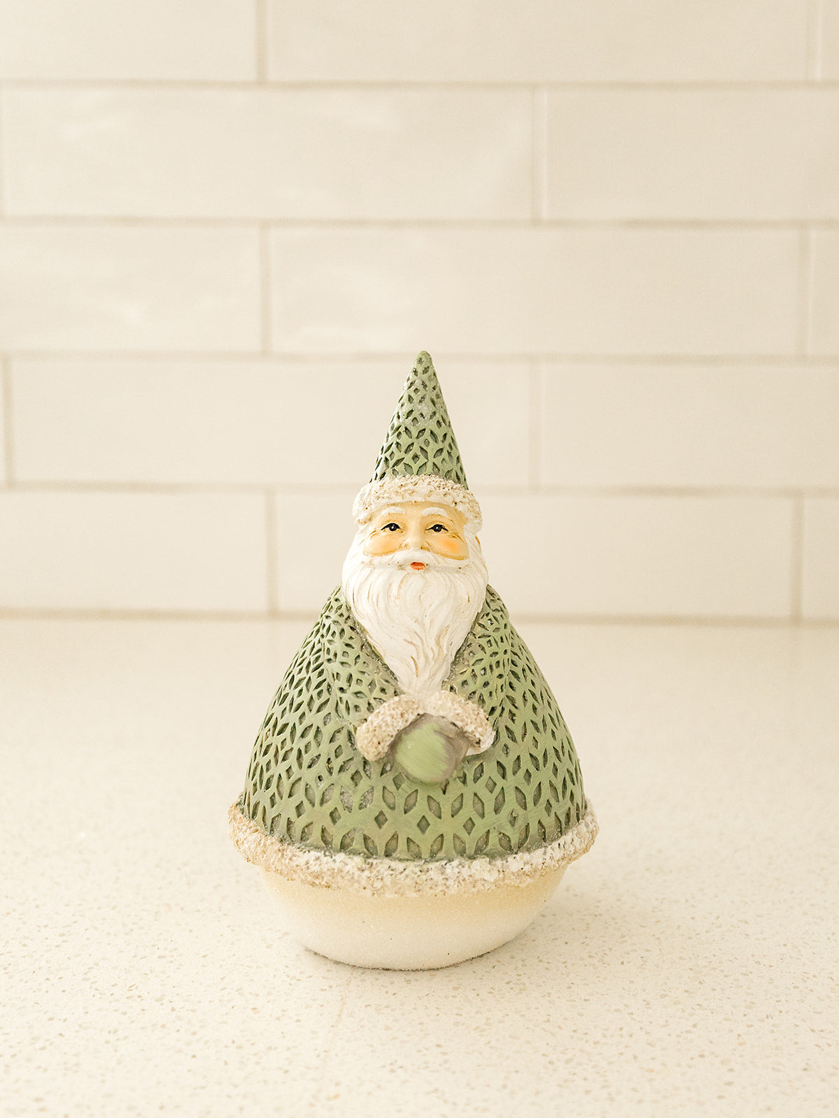 Round Green and Gold Santa - 6.75"