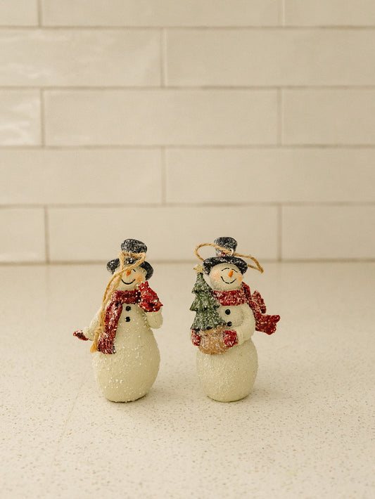 Glittered Resin Vintage Snowmen Ornament - 2 Styles - 4.25"