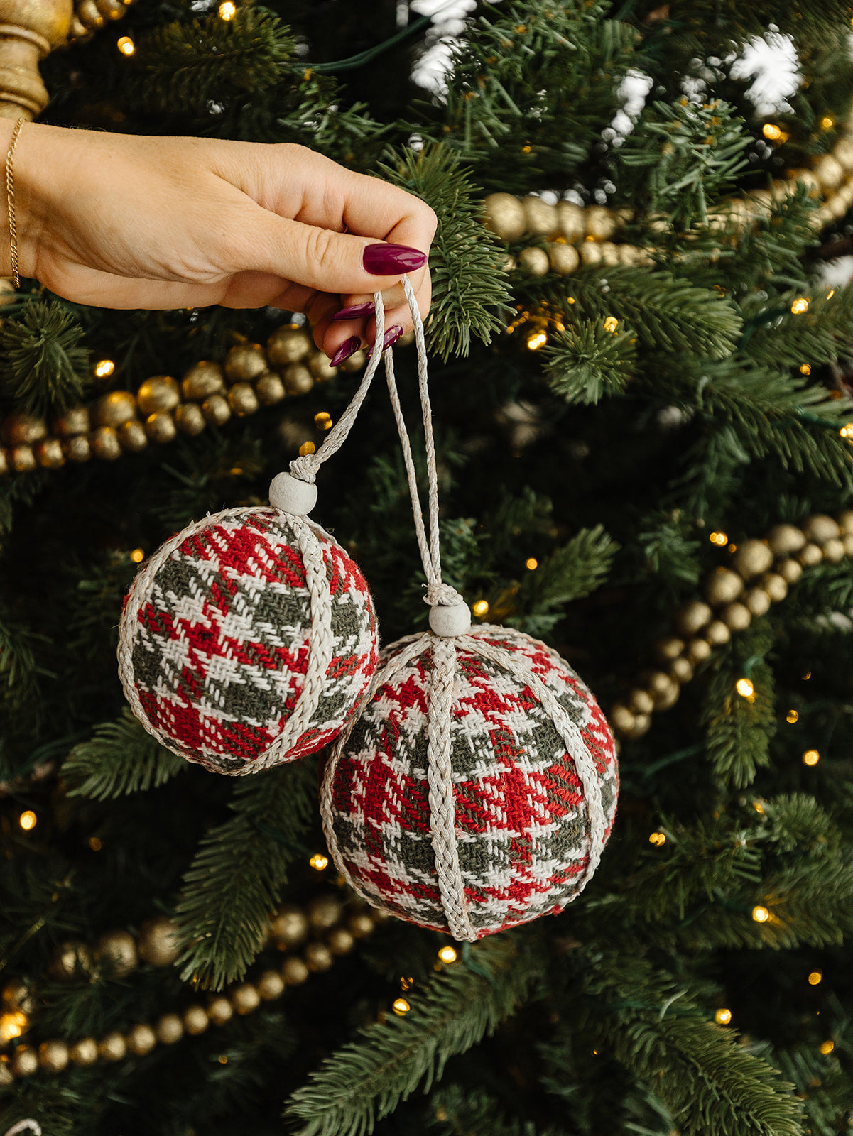 Plaid Red and Green Ornament - 2 Sizes