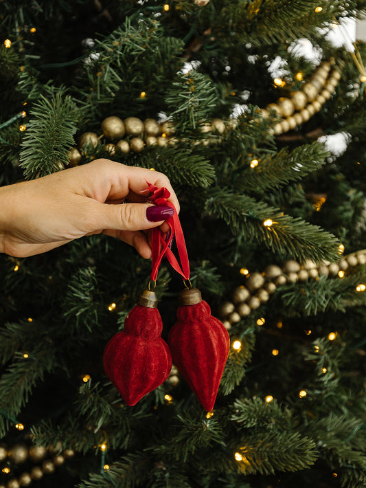 Set of 3 Burgundy Textured Ornaments - 4"