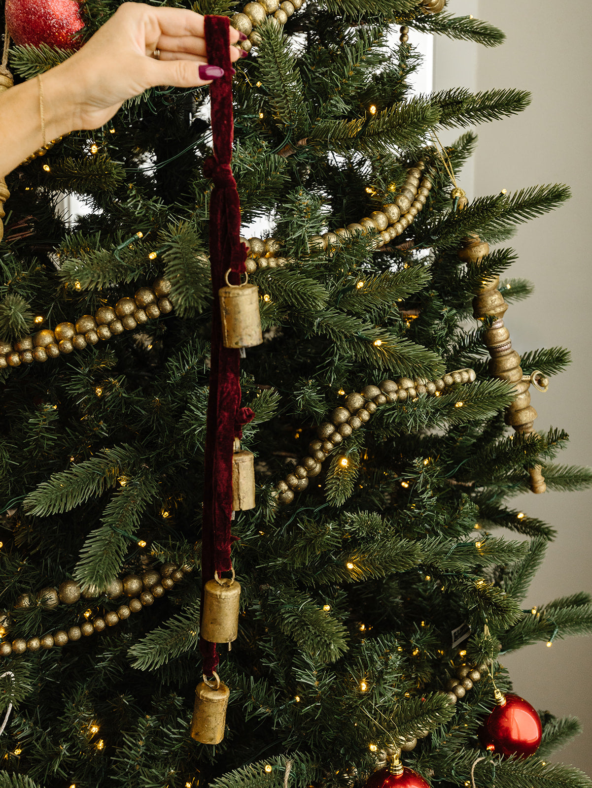 Bell cluster with Burgundy Ribbon - 25"