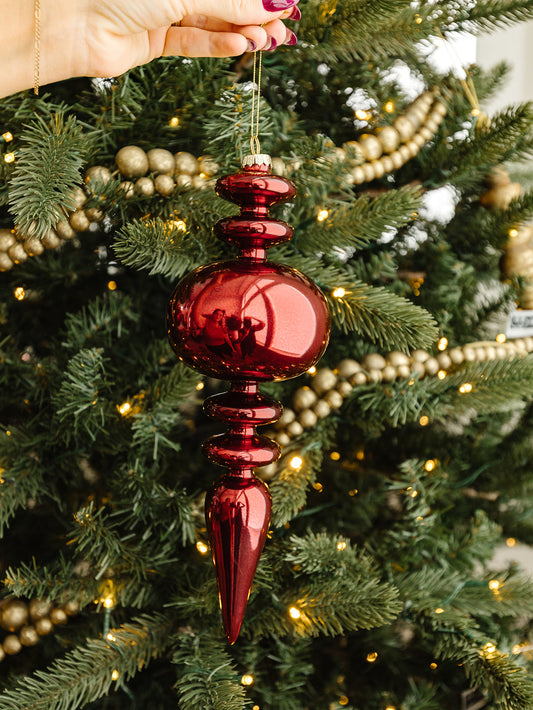 Large Red Finial Glass Ornament - 12.5"