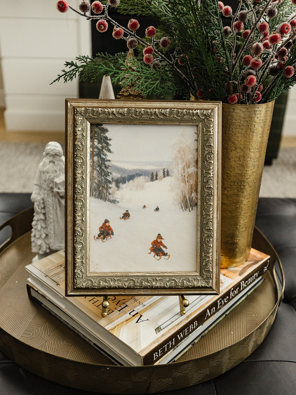 Sledding on a Winter Day Framed Art - 2 Sizes