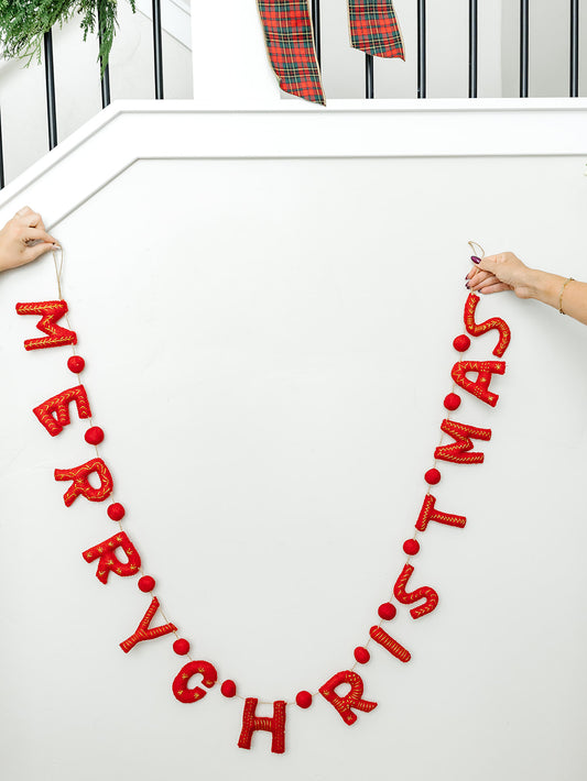 "Merry Christmas" Felt Garland with Metallic Thread - 72"
