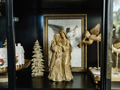 Resin Woodgrain and Gold Wash Nativity - 12"