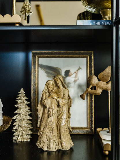 Resin Woodgrain and Gold Wash Nativity - 12"