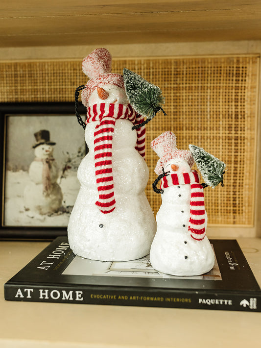 Red Striped Scarf Glittered Snowman - 3 Sizes