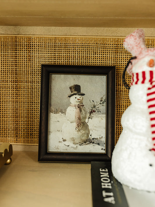 Snowman in Pink Scarf Framed Art - 8"x10"