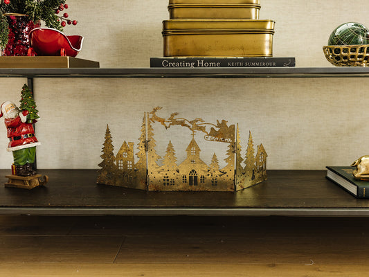Gold Metal Folding Christmas Scene - 20"x9"