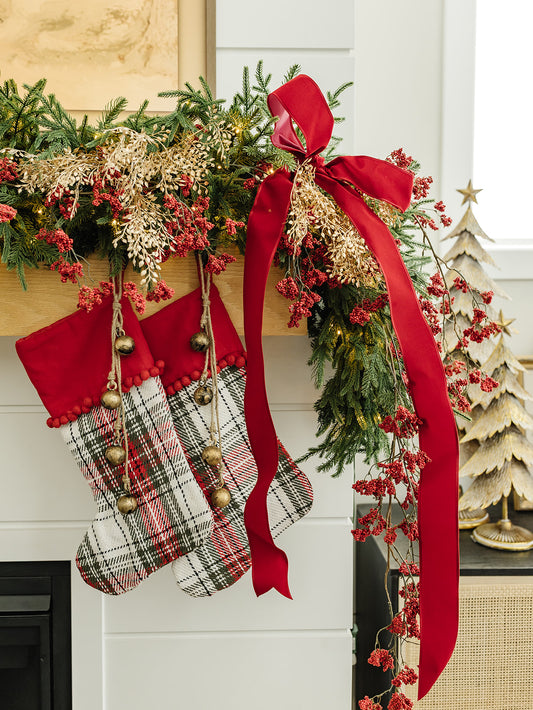 Red and White Plaid Stocking - 22"