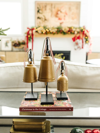 Antique Gold Bell on Black Stand - 3 Styles/Sizes