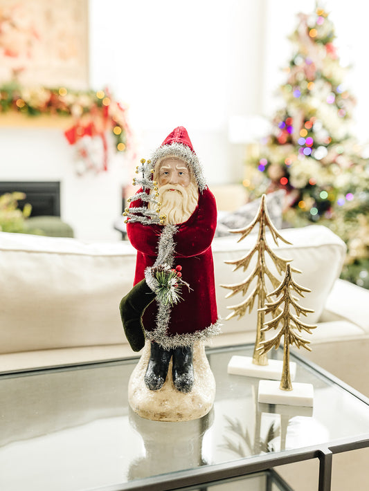 Santa Holding a Tinsel Tree and Stocking - 17"