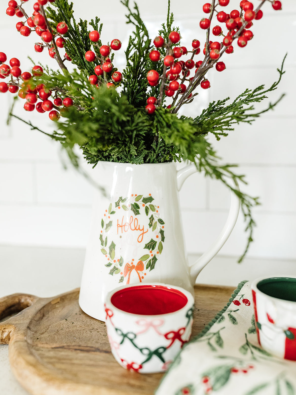 Holly Jolly Pitcher - 6"x6.5"