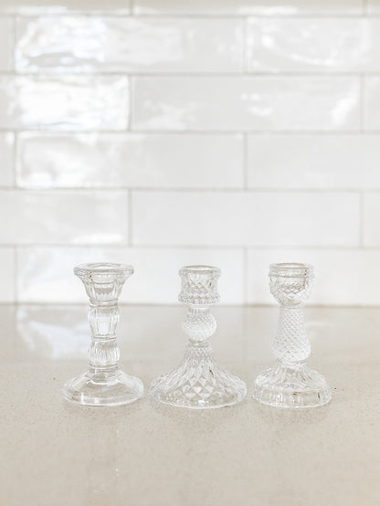 Pressed Glass Taper Holder - 4" - 3 Styles