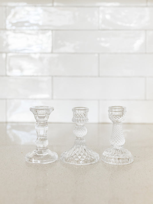 Pressed Glass Taper Holder - 4" - 3 Styles