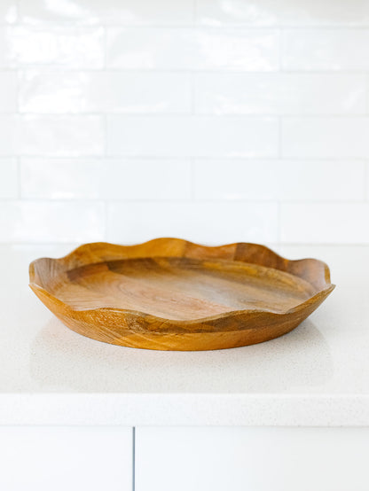 Mango Wood Scalloped Tray - 14.5"
