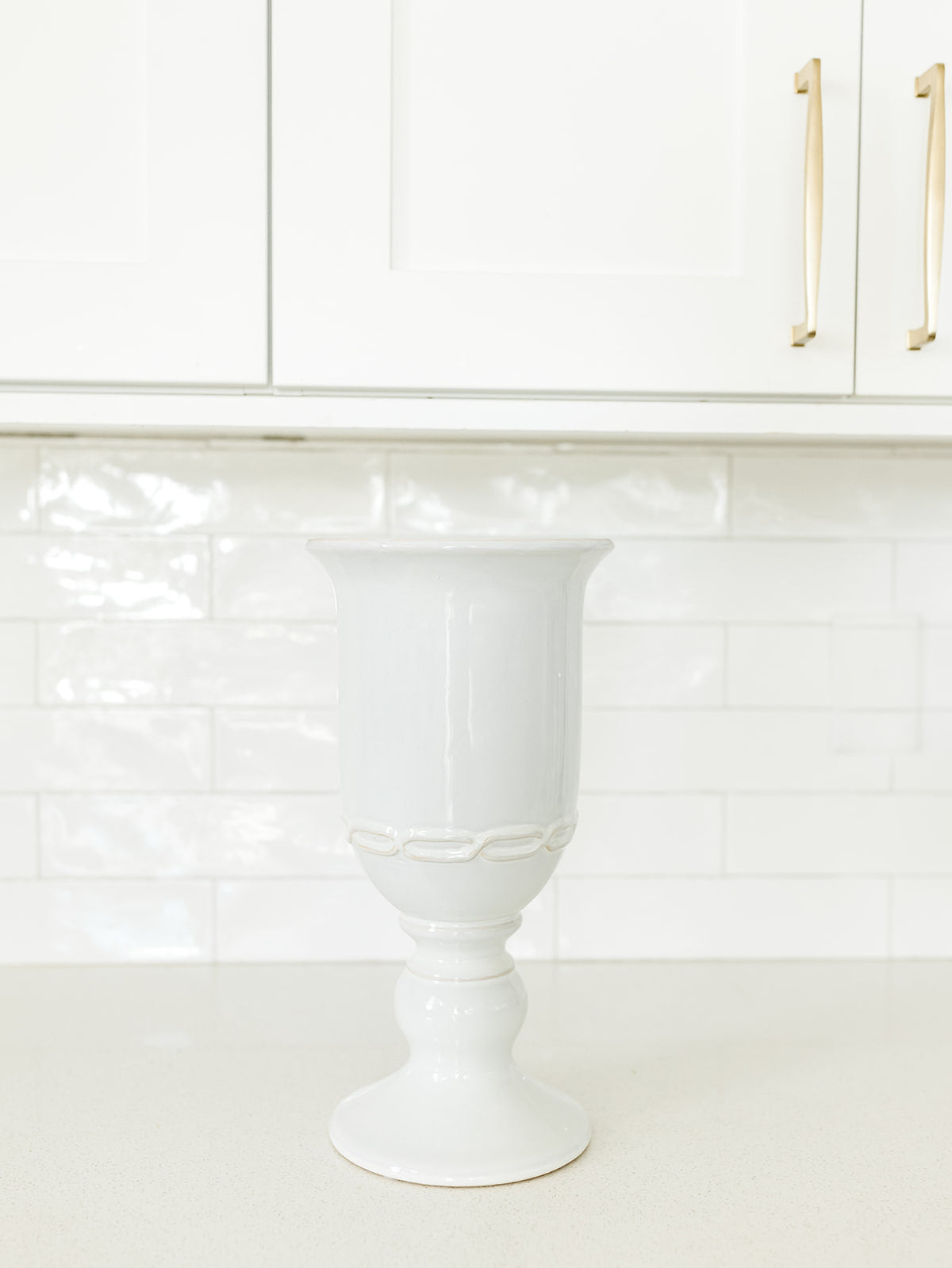 Glazed White Stoneware Urn - 14" (local pick up only on this item) ￼