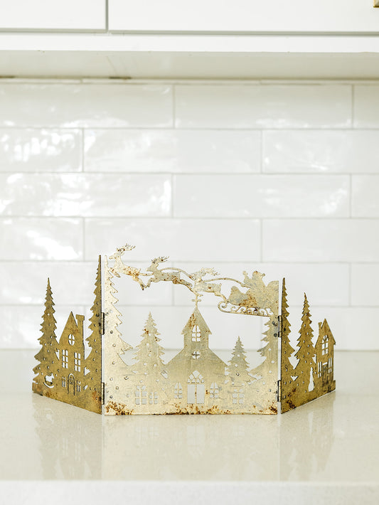 Gold Metal Folding Christmas Scene - 20"x9"