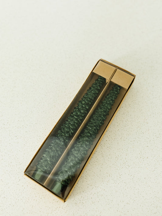 Glistening Green Tree Taper Candle - Set of 2 - 10"