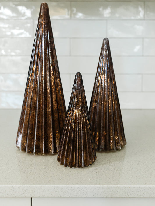 Frosted Copper Ribbed LED Tree w/Timers - 3 Sizes