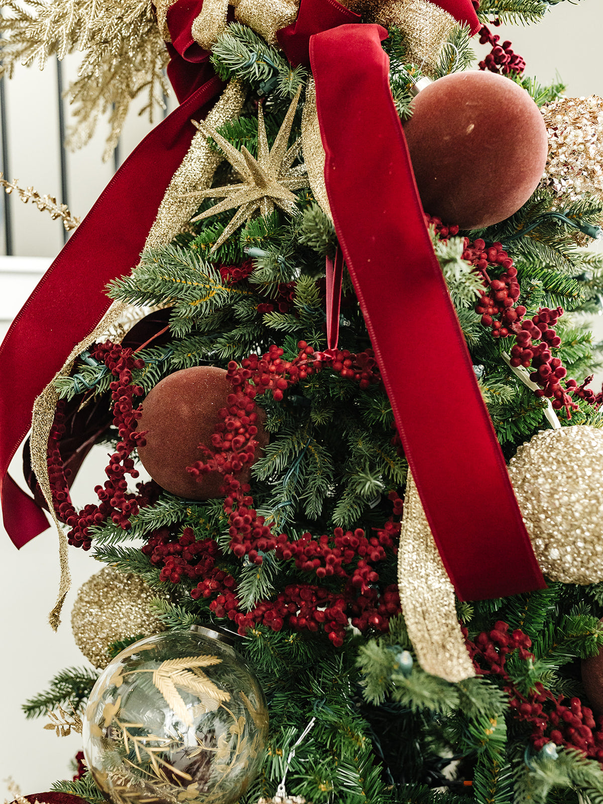 Burgundy Flocked Wreath Ornament - 8"