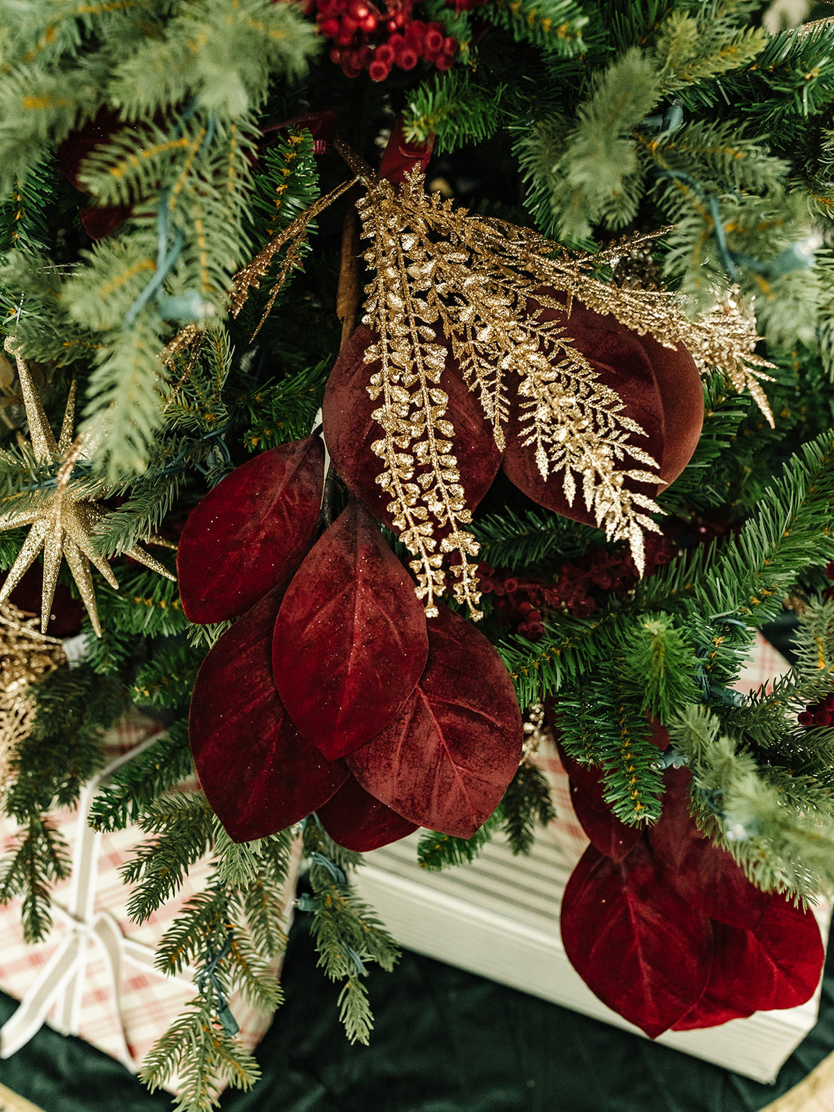 Burgundy Velvet Magnolia Leaf Spray - 33"