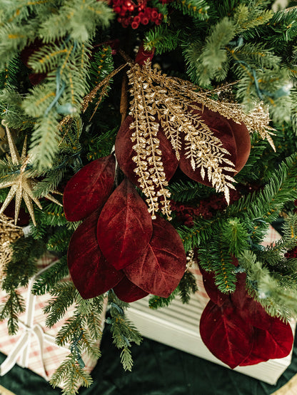 Burgundy Velvet Magnolia Leaf Spray - 33"