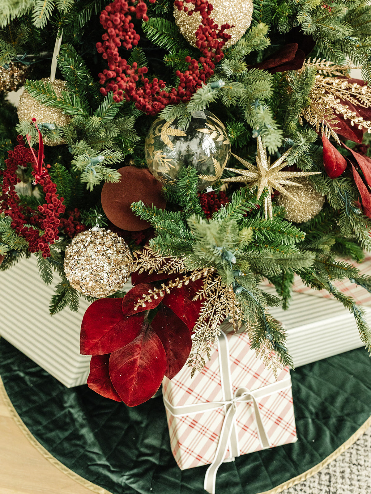 Burgundy Flocked Wreath Ornament - 8"