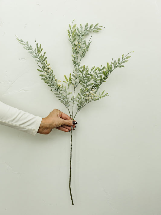 Snowy Feather Leaf and Berry Stem - 31"