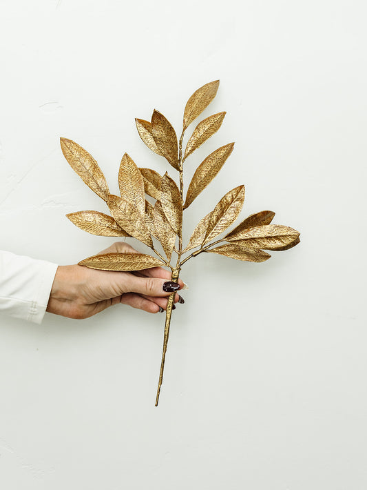 Gold Bay Leaf Spray - 17"