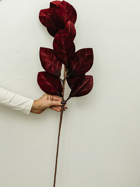 Burgundy Velvet Magnolia Leaf Spray - 33"