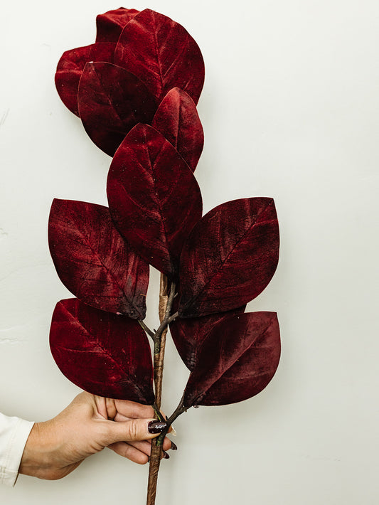 Burgundy Velvet Magnolia Leaf Spray - 33"