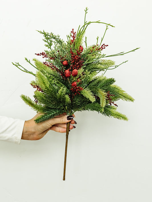 Sedum and Mixed Pine/Red and Green Bush - 18"