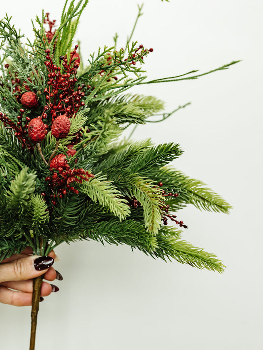 Sedum and Mixed Pine/Red and Green Bush - 18"