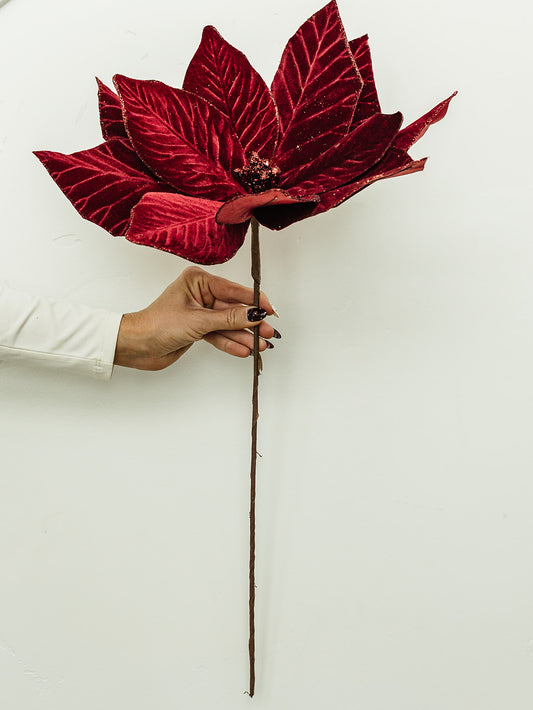 Dark Red Poinsettia Stem - 22"