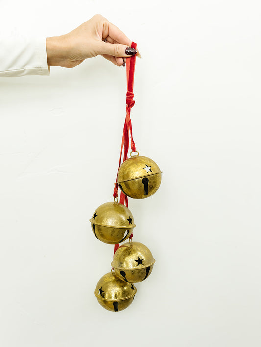 Red Velvet Ribbon Bell Cluster - 18.5"