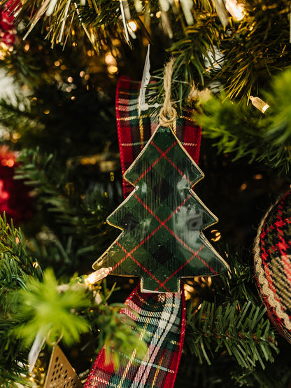 Green Plaid Tree Ornament - 4.25"